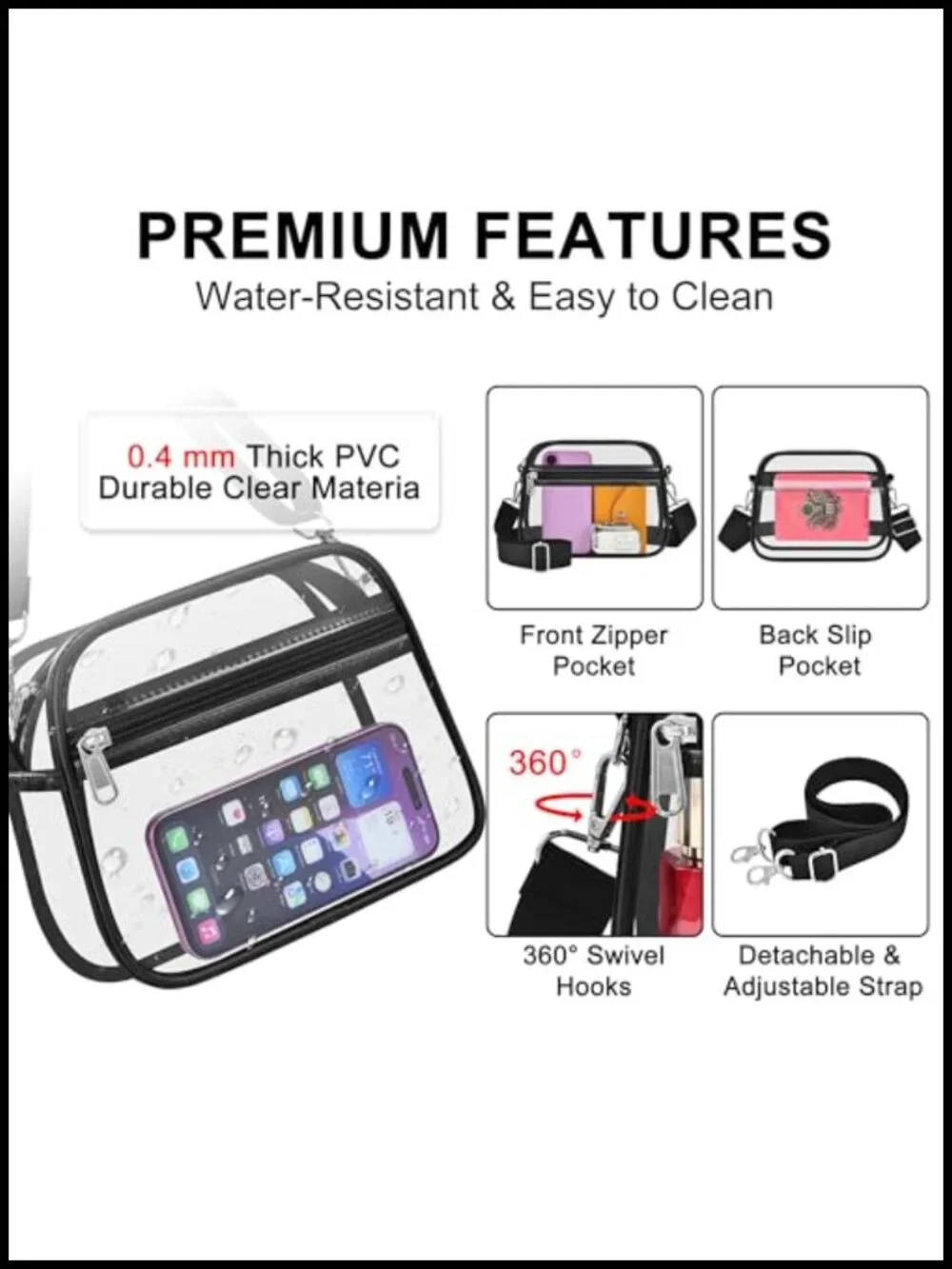 Clear Stadium Approved PVC Satchel Handbag Security Check Crossbody Purse